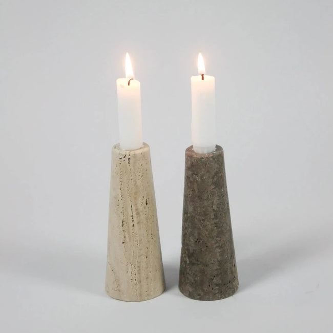Light and Dark Travertine Candle Holders