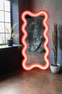 Supercurve Mirrors - Tall & Tiny Tall Illuminated Pink Mirrors by Seletti