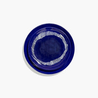 deep blue with white stripes side plate or lunchtime plate with a high shine of high qulaity dinnerware from ottolenghi and serax