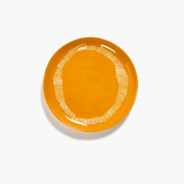 sunshine yellow with white stripes side plate perfect for starters or lunchtime with friends