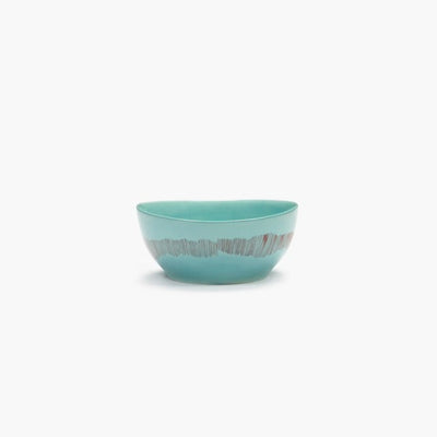 ottalenghi feast bowl small enough for dessert or breakfast in an azure blue with fine red stripes encircling the bowl