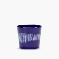 deep blue with white stripes espresso cup from ottolenghi by serax with an exceptional level of glaze