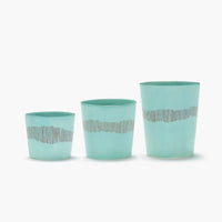 the different sizes of cups in the ottolenghi by serax range are shown next to each other so perfect whatever your prefered drink size abd akk with a generous shine and glaze