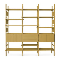 Raw Shelving Unit in Mustard by HKLIVING – tall pine wood wall storage with cupboards and drawers