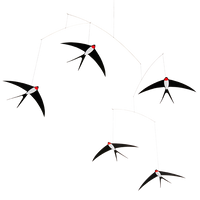 handcrafted by flensted in denmark swallows hanging delicately from strings and wires swooping about the corner of a room in black and red 