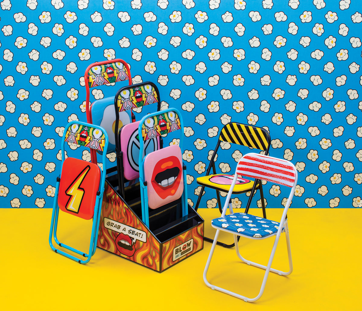 Seletti Folding Chair Collection by Studio Job - Peace, Pop Corn, Egg, Tongue, Flash, Mouth