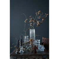 table display of different glass candles holders and vases from wikholmform including their chelsi range