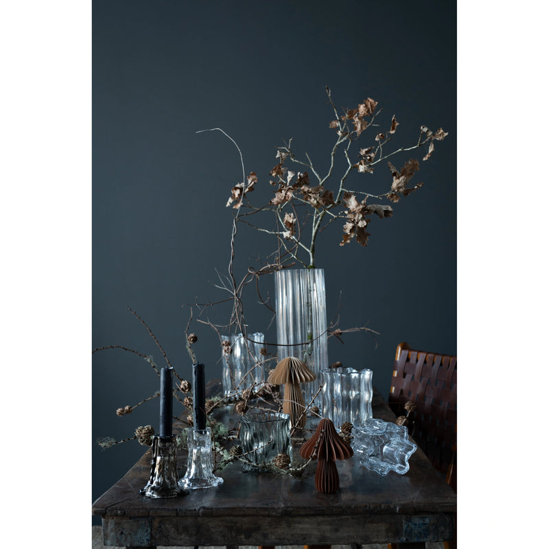 table display of different glass candles holders and vases from wikholmform including their chelsi range