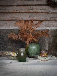 Sculptural Wikholmform bowl styled with jug and woven basket