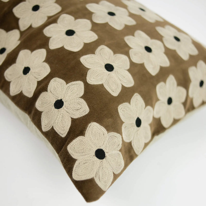 Daisy Cushion by Olsson & Jensen – Brown Green Cotton with Feather Inner 40x60 cm