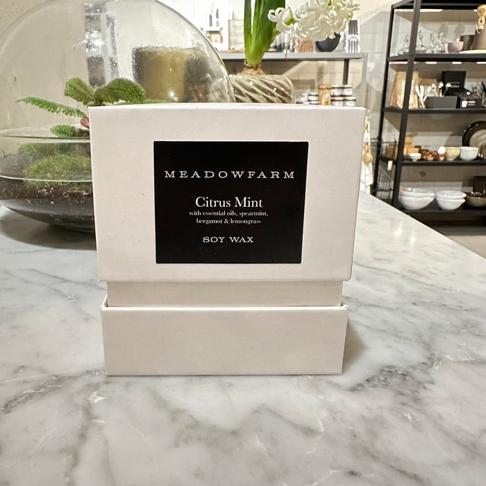Hand-poured soy wax candle with spearmint and citrus essential oils