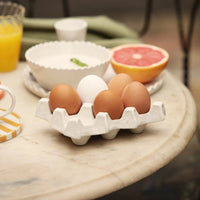 Nea Egg-Tray White – 6 or 10-Egg Stoneware Egg Dish with Glossy White Glaze