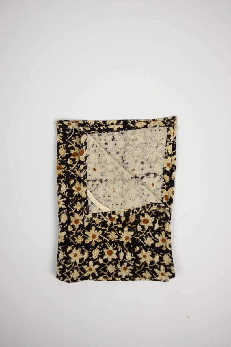 Nadine Black Floral Kitchen Towel - Hand-Block Printed Cotton by Olsson & Jensen