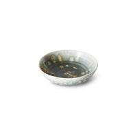HKLIVING rustic green small dish from above, showing the speckled reactive glaze