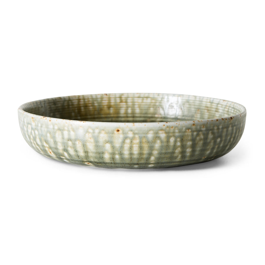 Chef Ceramics Deep Plate Large in Rustic Green by HKLIVING, side view on white background