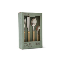 Angled view of the HKLIVING 70s Cutlery olive set in its gift box