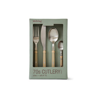 HKLIVING 70s Cutlery set of 16 in olive, shown in its sage green gift box