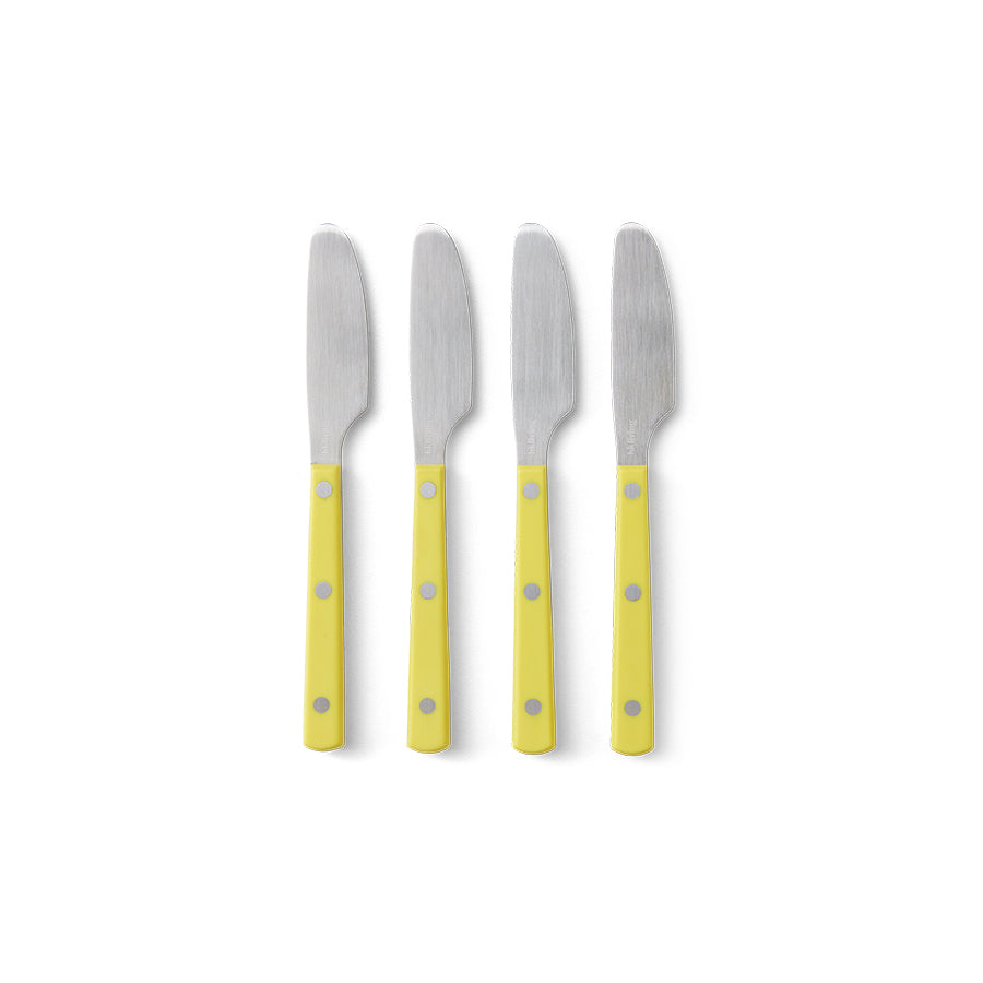 Set of 4 HKLIVING 70s Cutlery butter knives with lemon yellow handles on a white background