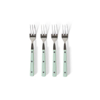 Set of 4 HKLIVING 70s Cutlery dessert forks with mint green handles on a white background