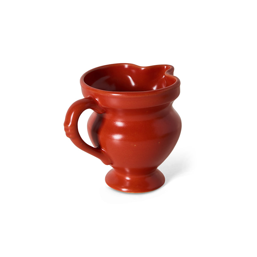 HKLIVING Farmhouse Ceramics small jug in red, front view showing the fluted spout and glossy stoneware glaze