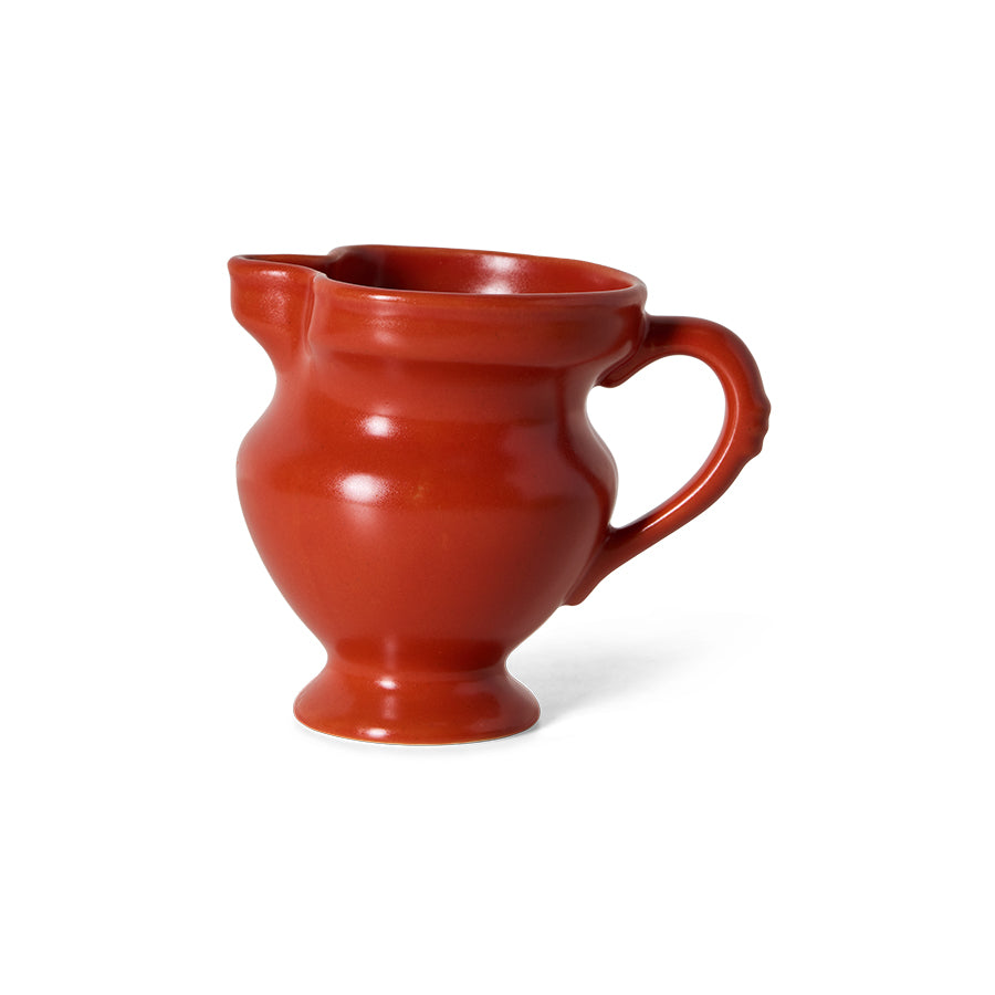 HKLIVING Farmhouse Ceramics small jug in red, side view showing the pouring spout and curved handle