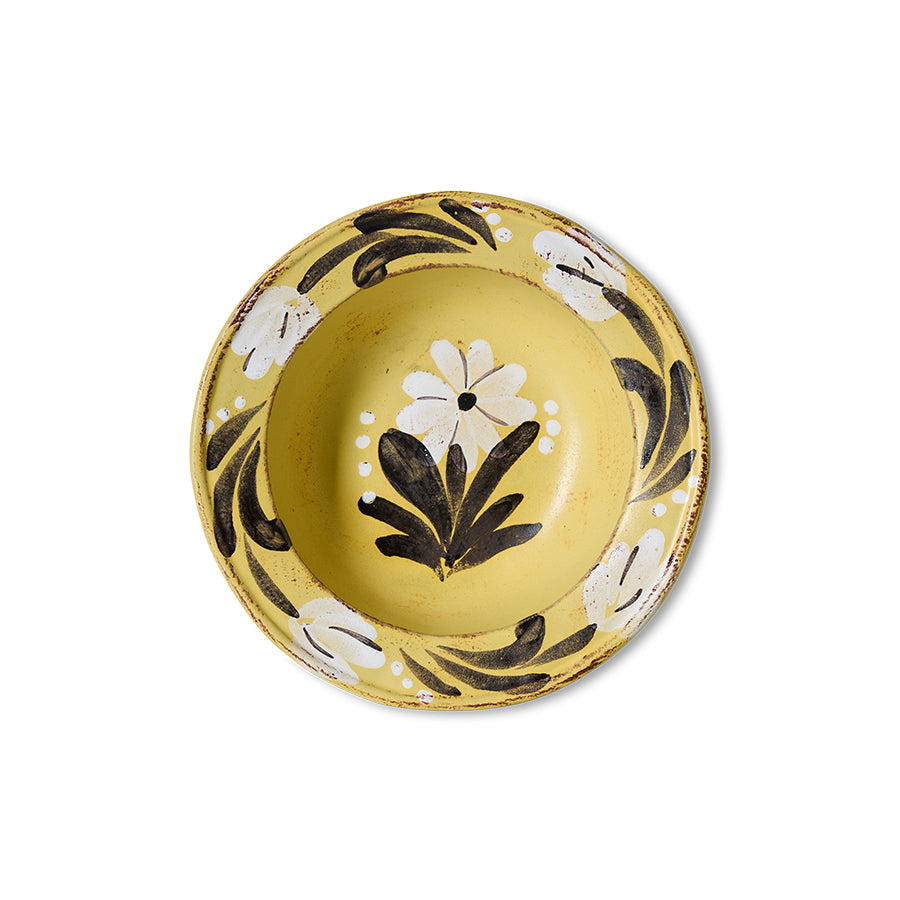 Farmhouse Ceramics Hand-Painted Bowl in Butter by HKLIVING, detail view of painted rim