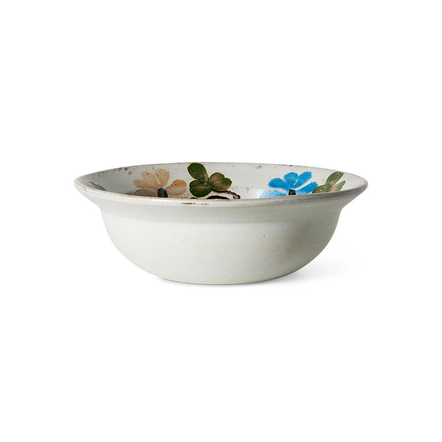 Farmhouse Ceramics Hand-Painted Bowl in Cream by HKLIVING – stoneware bowl with hand-painted floral rim