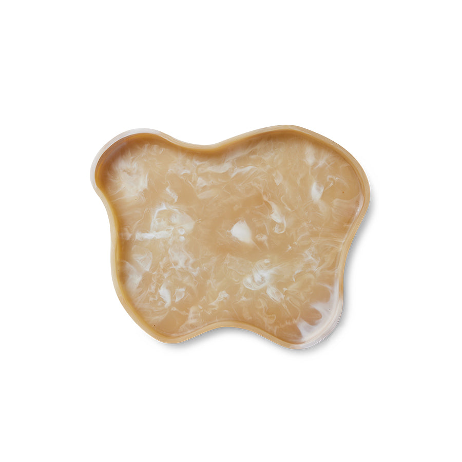 HKLIVING Patio tray, Small, in caramel and cream marbled resin, viewed from above