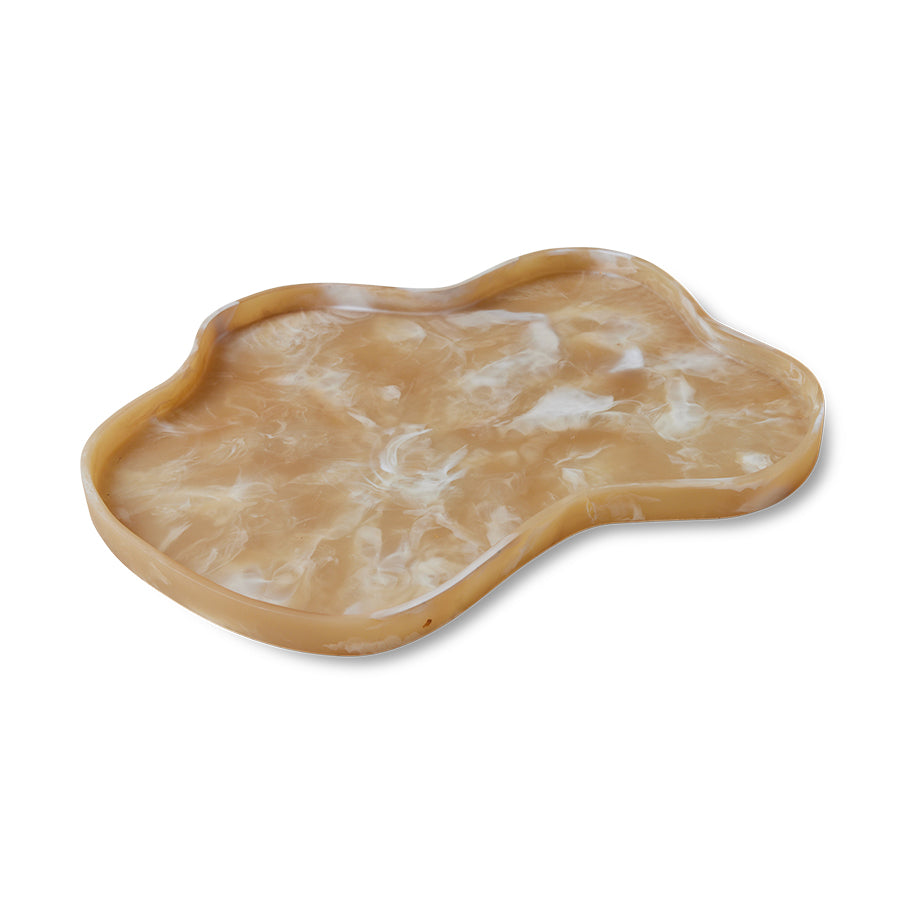 Angled view of the Large HKLIVING Patio marbled resin tray showing its raised edge