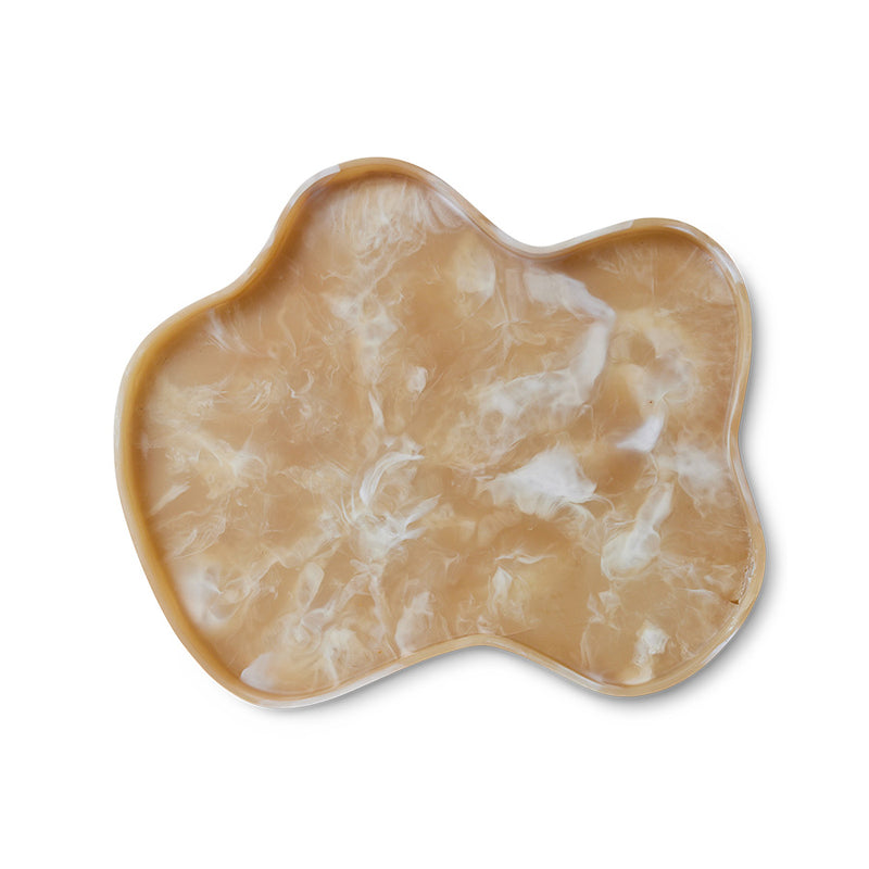 HKLIVING Patio tray, Large, in caramel and cream marbled resin with an organic cloud shape, viewed from above