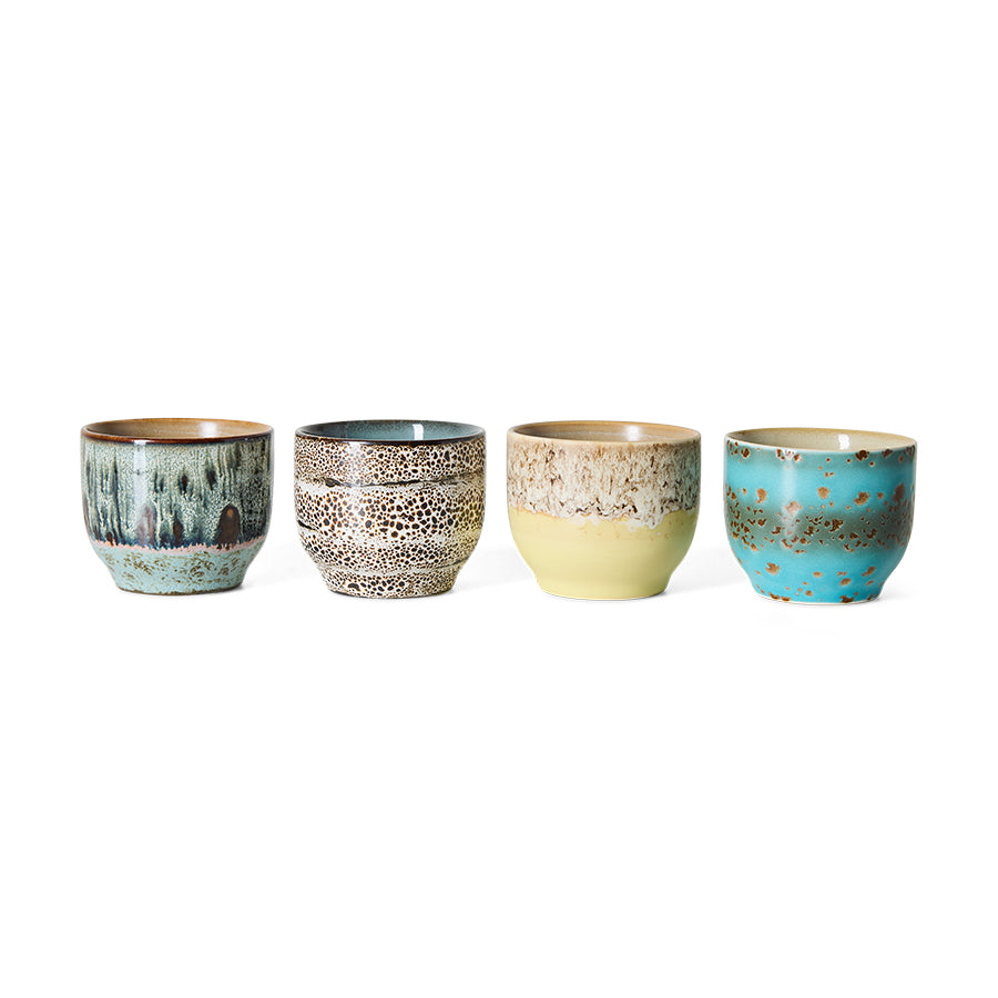 70s Ceramics Café Cups in Abundance by HKLIVING, set of 4 lined up