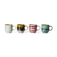 70s Ceramics Café Mugs in Calming by HKLIVING, set of 4 lined up