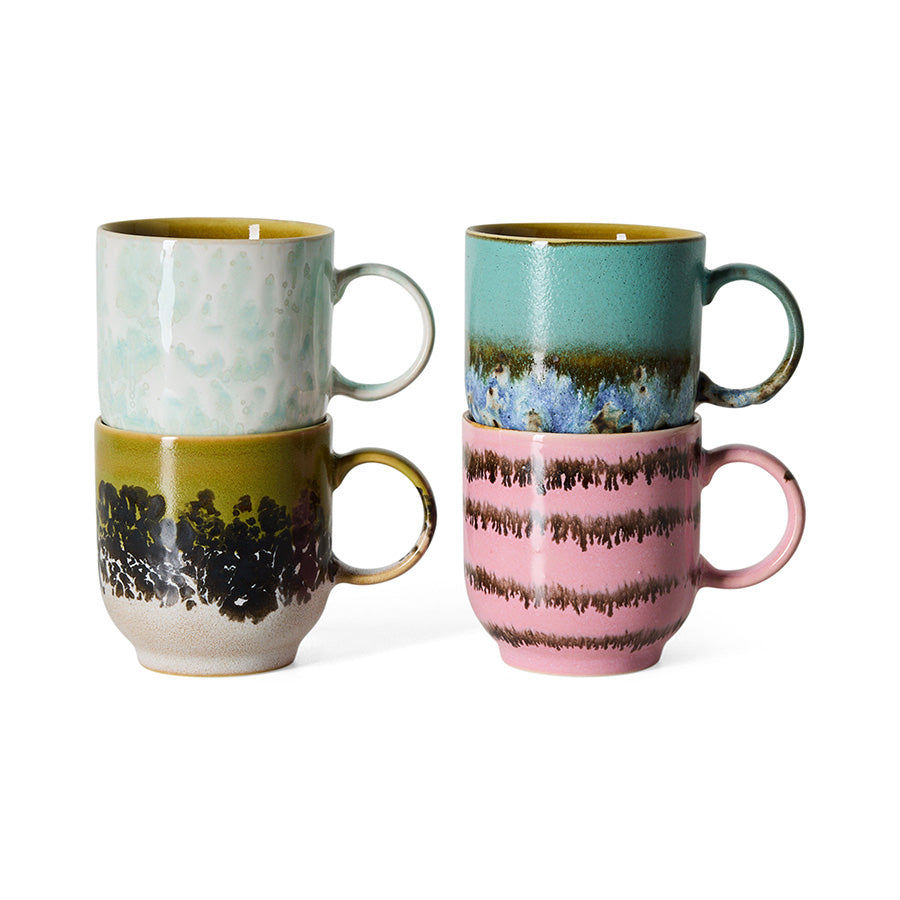 70s Ceramics Café Mugs in Calming by HKLIVING, set of 4 stacked