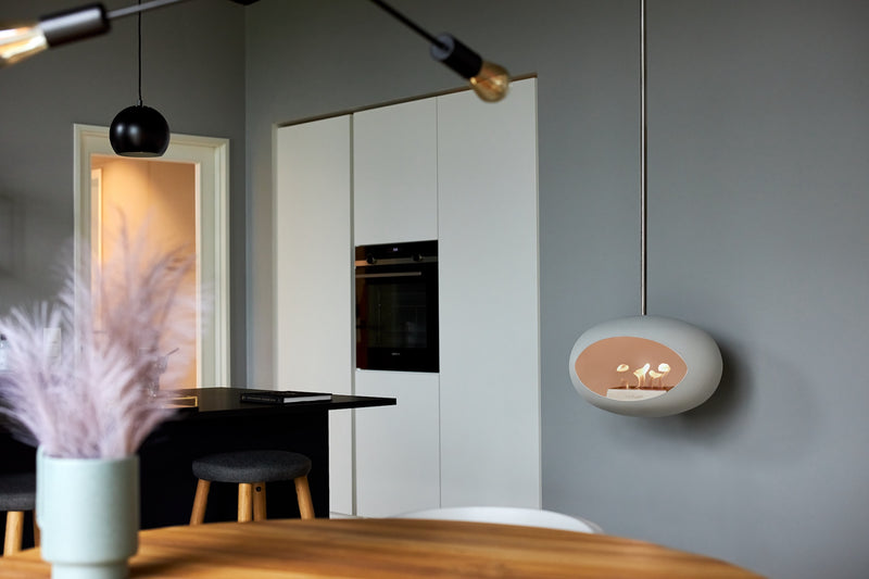 White dome hanging bioethanol fire for apartments without chimney