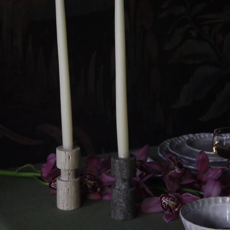 Light and Dark Travertine Candle Holders