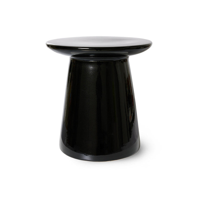 HKLIVING earthenware side table in glossy black, front view on a white background