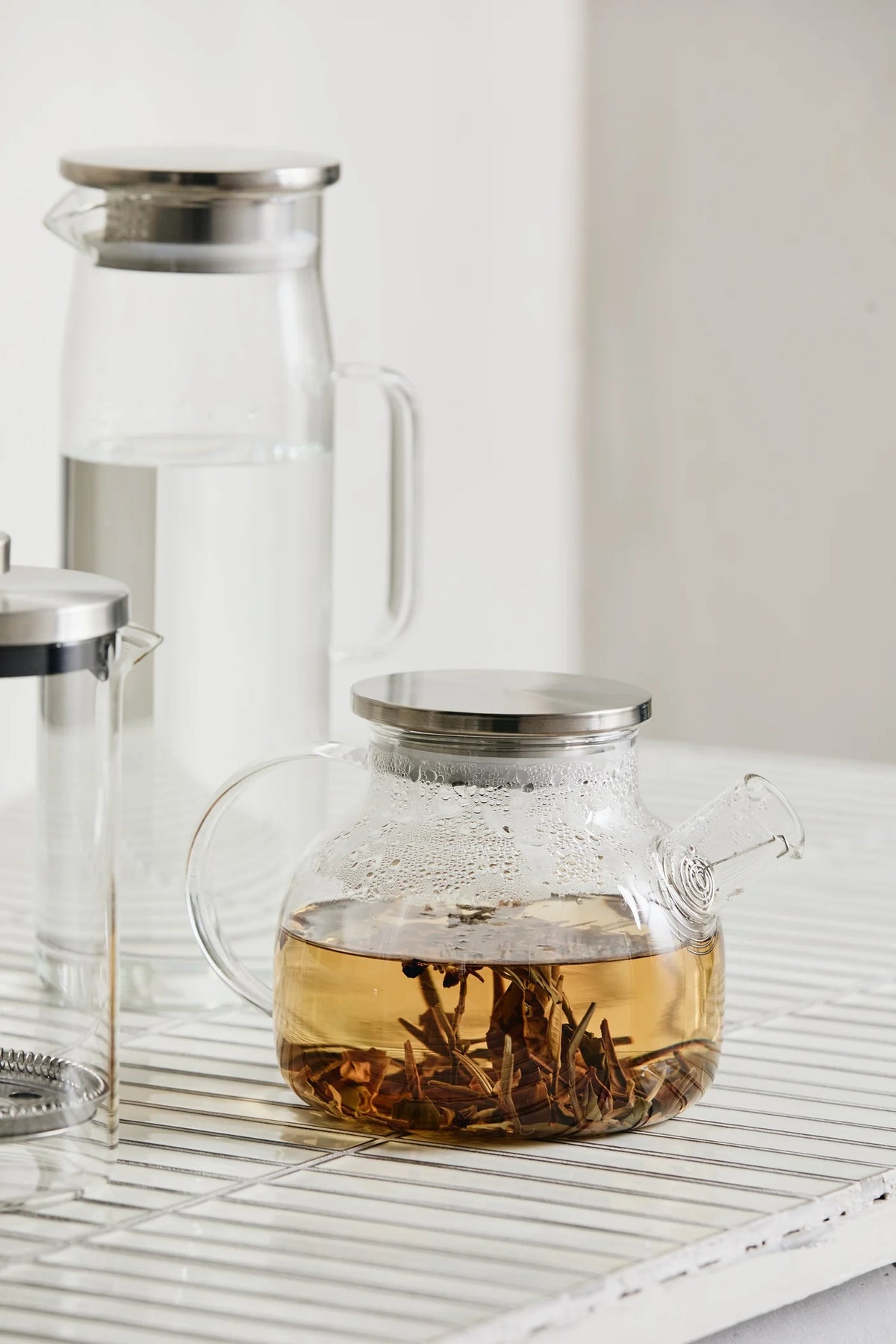CELOSIA glass teapot by Nordal styled as part of a tea serving scene