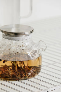 CELOSIA glass teapot by Nordal styled as part of a tea serving scene