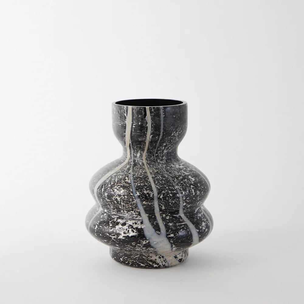 black and white marble effect glass vase 