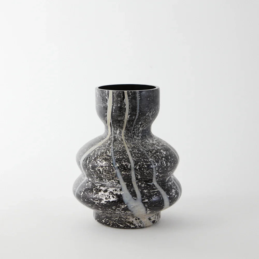 black and white marble effect glass vase 