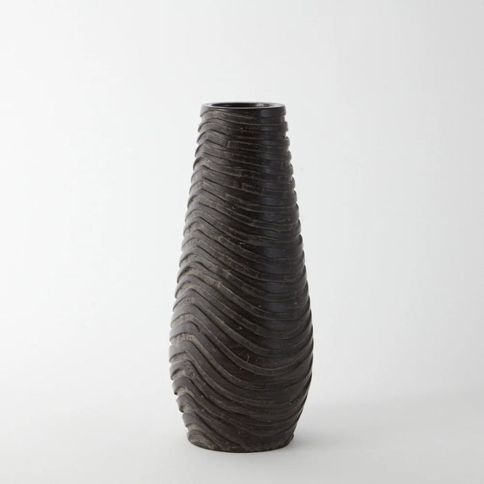 indian handmade clay decorative vase with an elegantly tall and slender form that narrows to the top