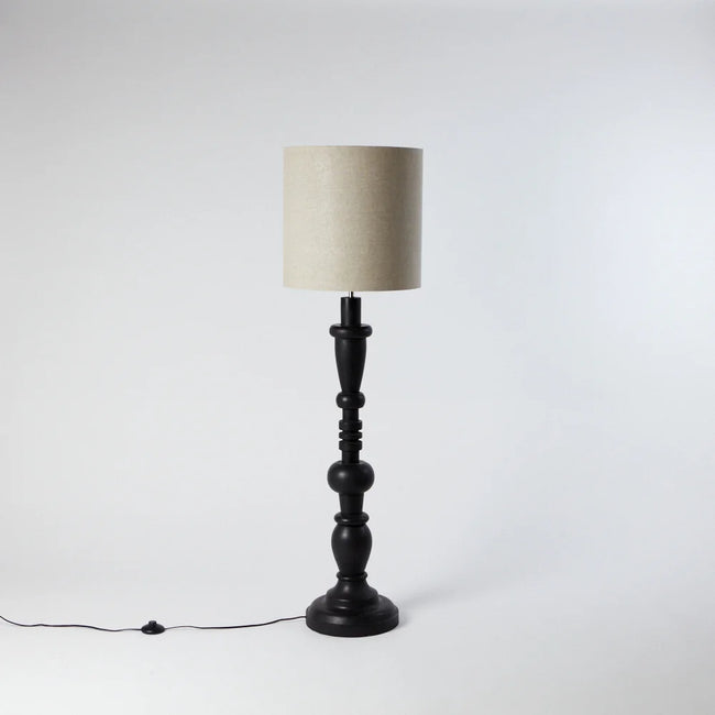 turned wood lamp post floor lamp standing stopped with small lampshade from nordic home design olsson and jensen