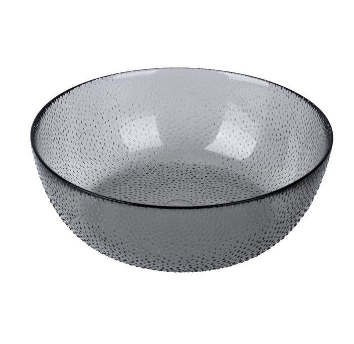 Large smoke glass salad bowl with bead pattern for modern dining