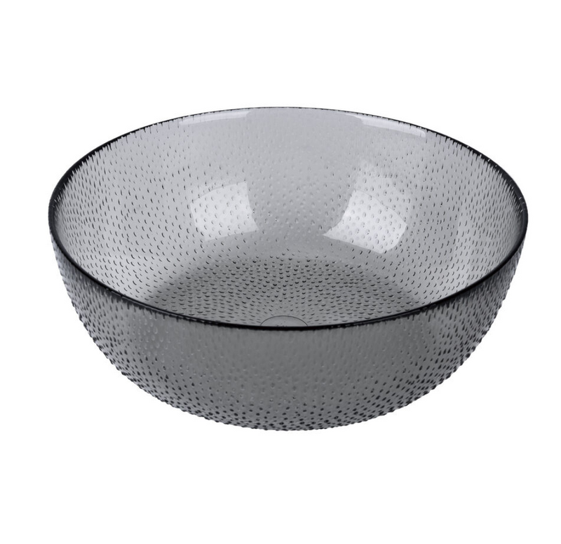 Large smoke glass salad bowl with bead pattern for modern dining