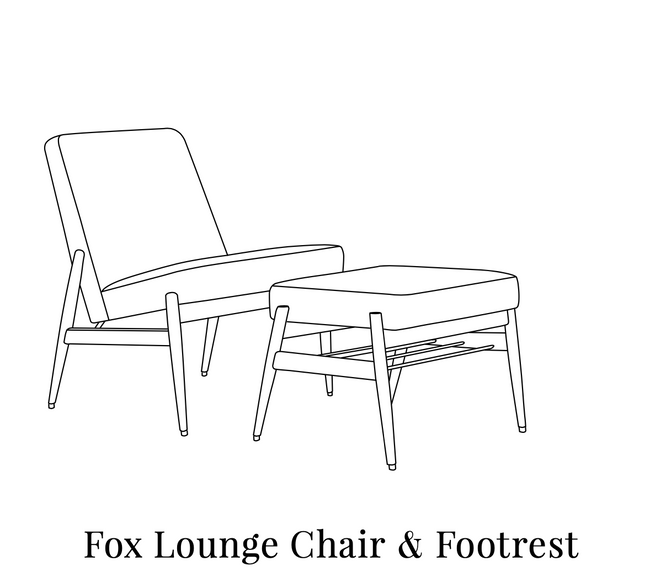Fox Footrest, with Braid, Wave, Coffee, and Mondrian Fabric Options, 366 Concept