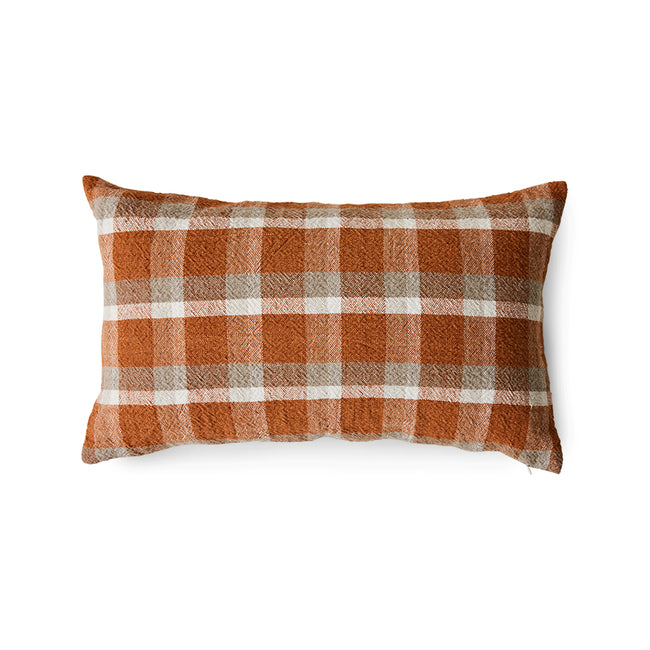 a chequered cushion from hklivingn with beige, orangy red