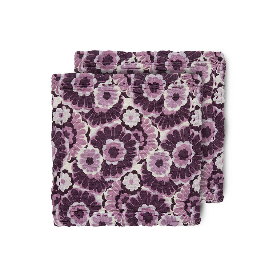 floral printed cloth napkins from hk living in purples pinks and burgundy