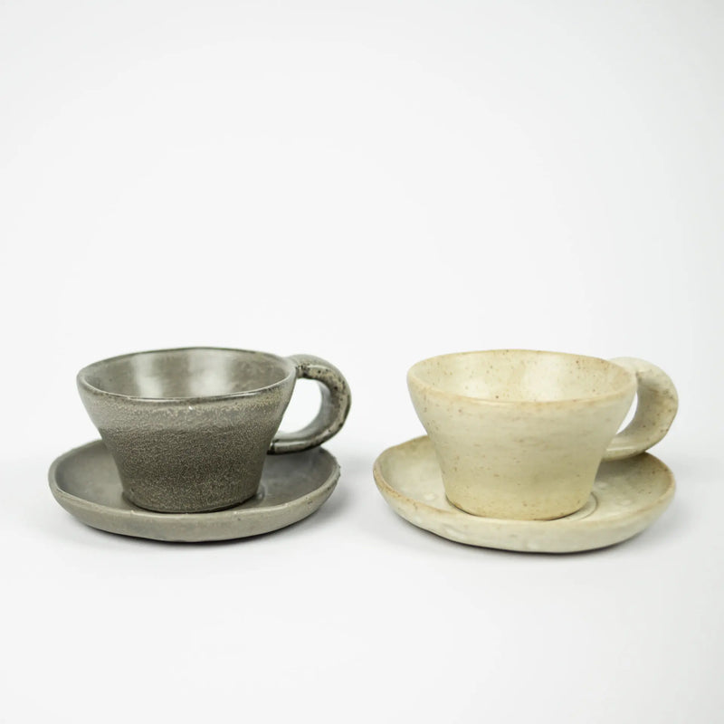 Tuva Cup with Saucer – Handmade Ceramic Cup Set in Beige & Taupe