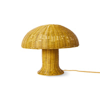 table lamp of hand woven rattan from the Dutch design house HKliving in yellow with matching power cord