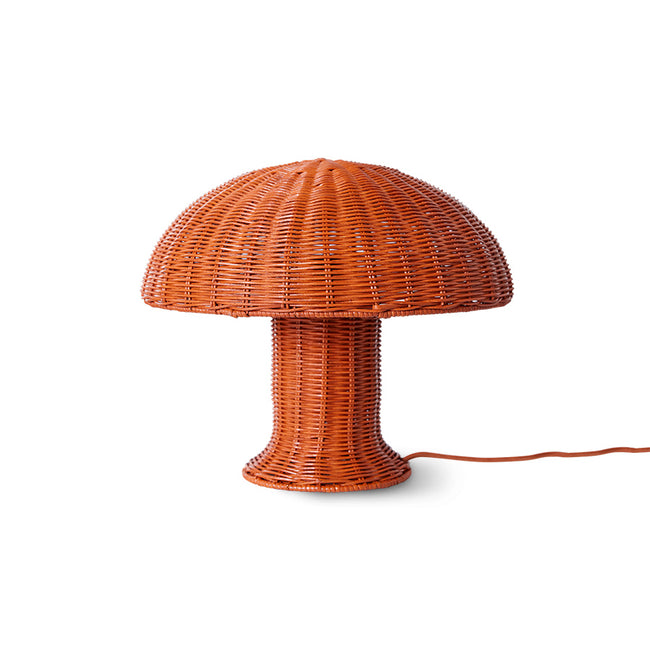 table lamp of hand woven rattan from the Dutch design house HKliving in red orange coral colour